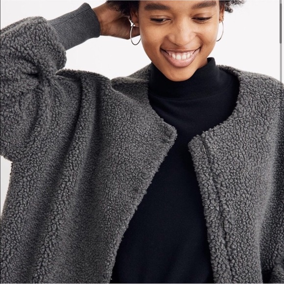 Madewell Oversized Grey Bonded Fleece Cocoon Coat - Picture 2 of 14